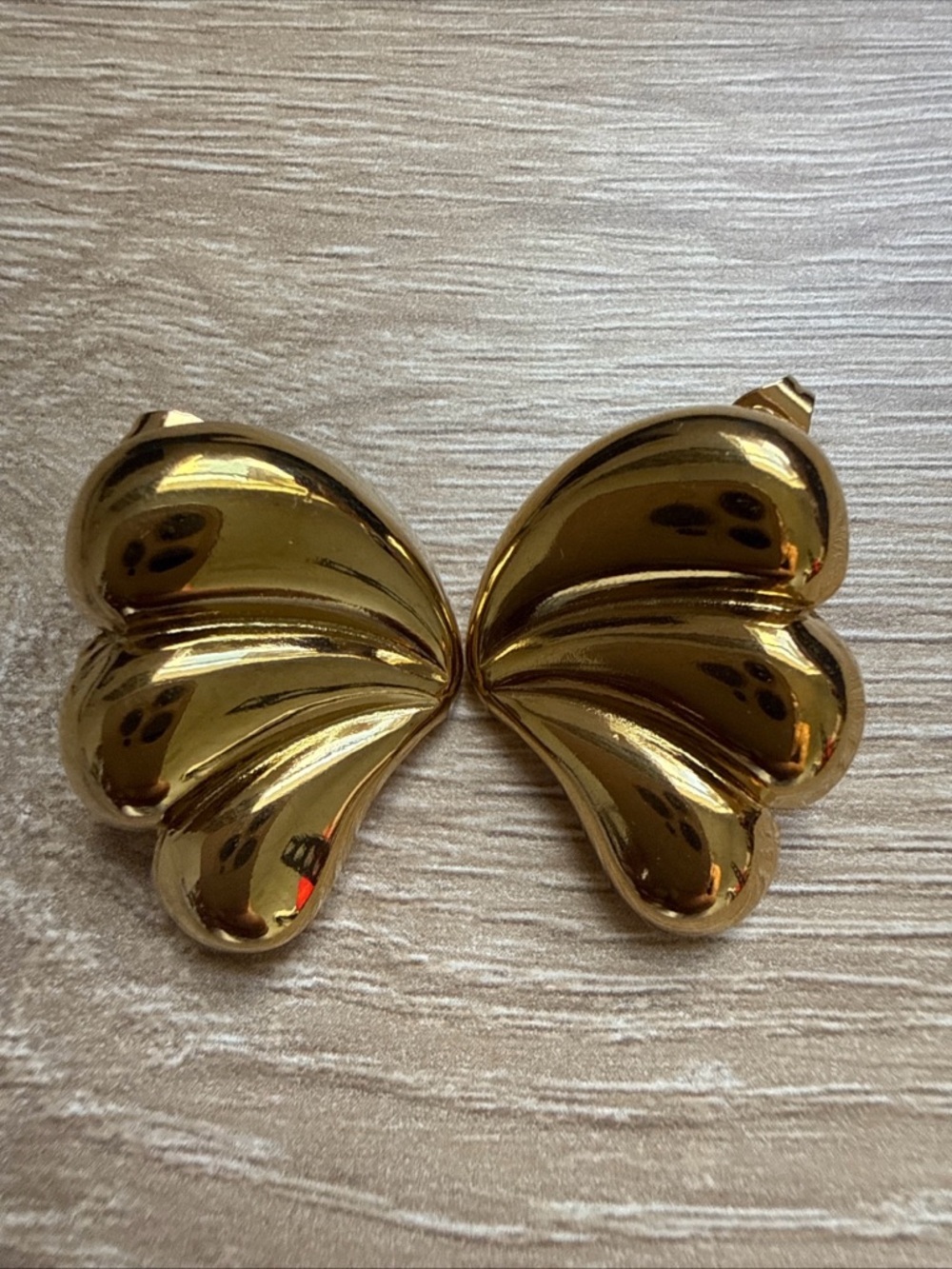 Chunky Gold‎ Wings Earrings 1" Long Stainless Steel